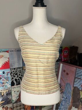 Ann Taylor Cream Multicolor Stripe Silk and Linen Tank Top